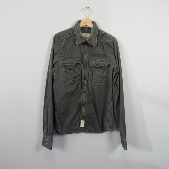 Abercrombie & Fitch Muscle Y2K Shirt Men M Gray Distressed Utility Military 582 - Picture 1 of 12